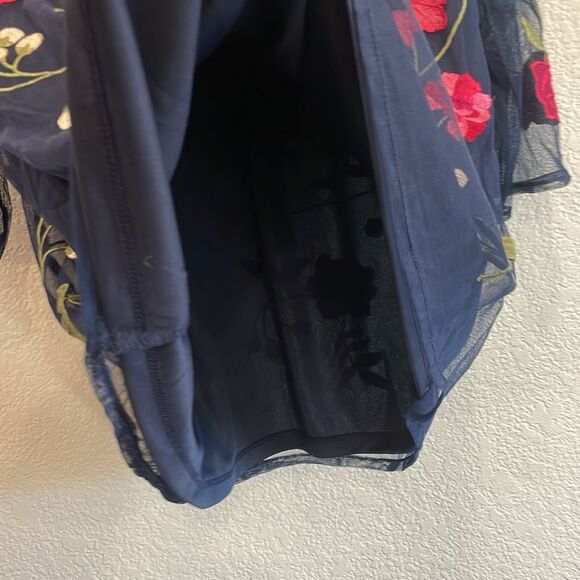 Charter Club Navy Blue Lined Floral Embroidered 3/4 Sleeve Blouse Size XL - Picture 5 of 8